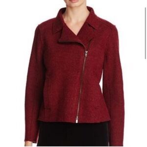 Eileen Fisher Boiled Wool Asymmetrical Moto Jacket Claret Red Size Small